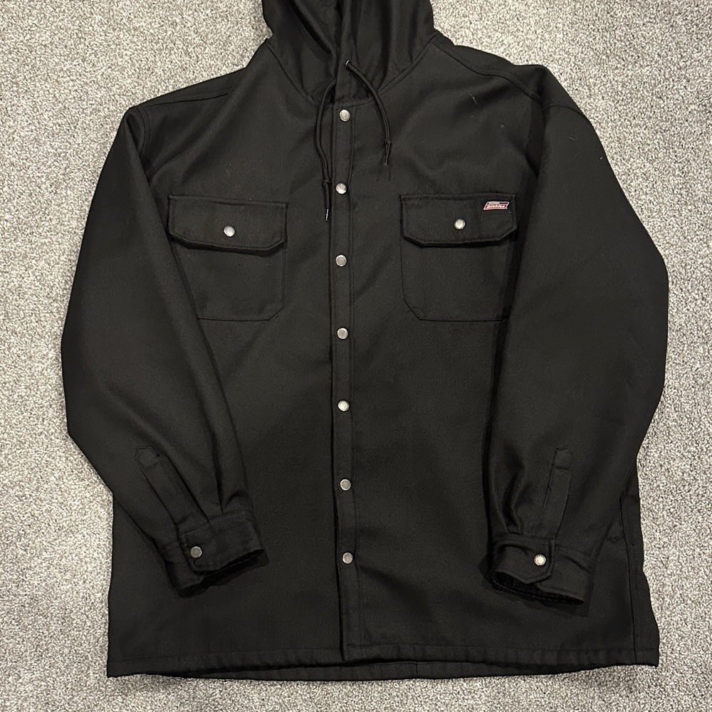 Men's Dickies Black Hooded Snap-Front Work Jacket
